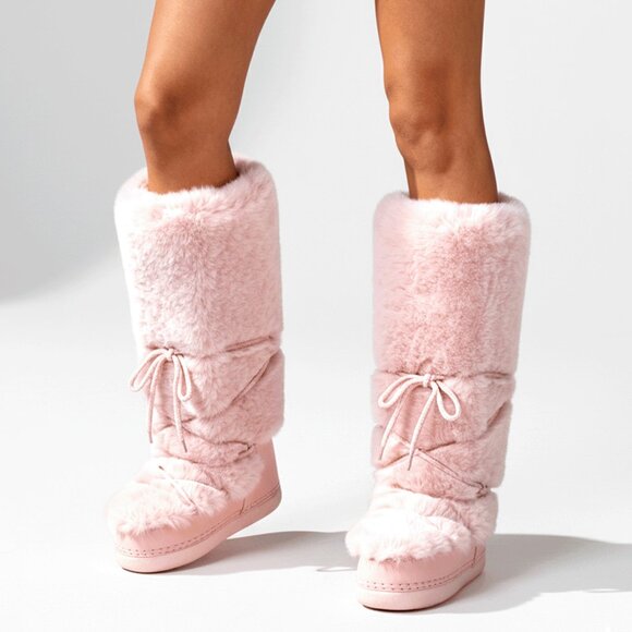 Pink Casual Women's Faux Fur Ski Boots - Picture 5 of 8